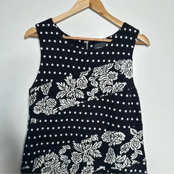 Maeve Anthro Effamy Black White Polka Dot Floral Sleeveless Knit Dress Medium - Picture 3 of 8